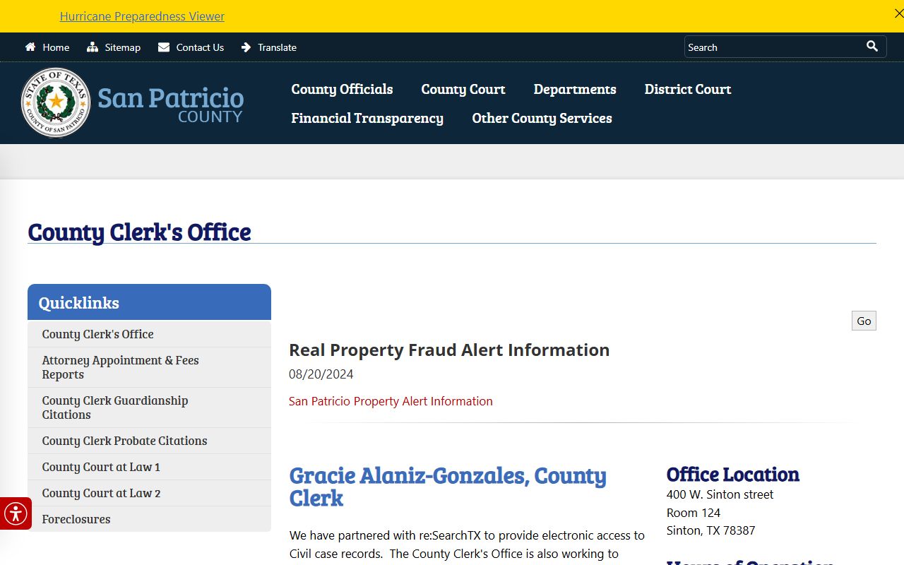 San Patricio County Clerk criminal court records after arrest source