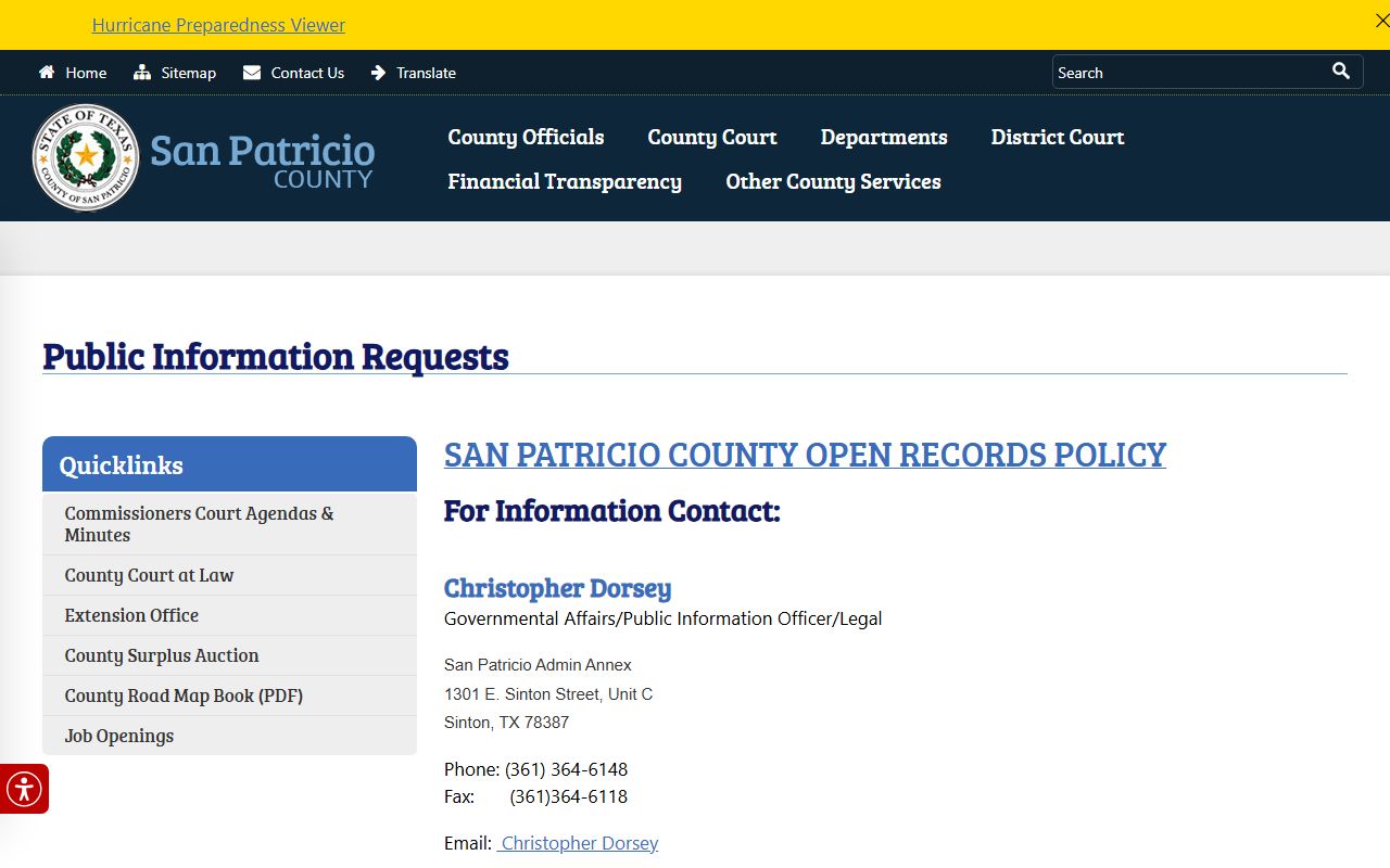 San Patricio County open records contact for inmate records requests