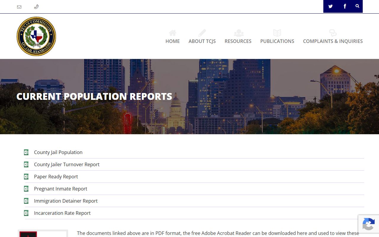 Texas Commission on Jail Standards population reports for San Patricio County inmate population data