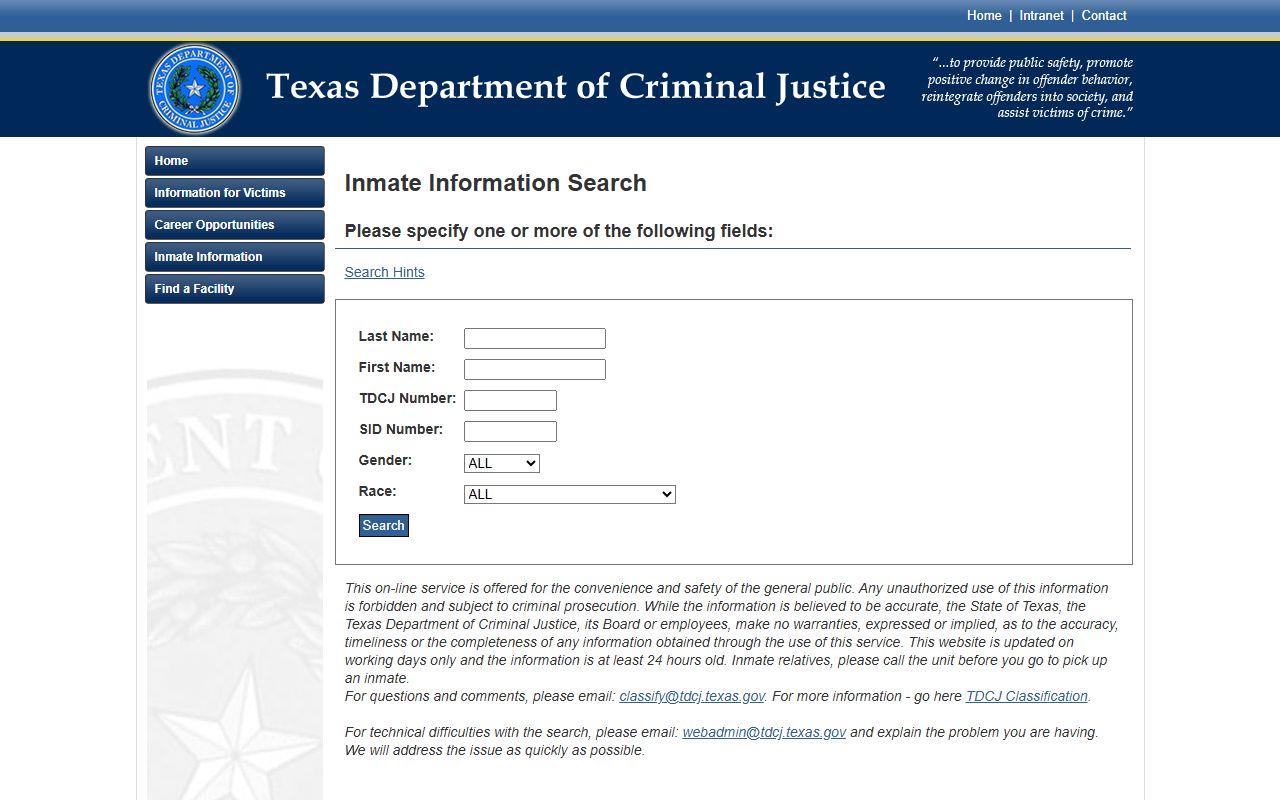 TDCJ inmate search for sentenced San Patricio County inmates after transfer